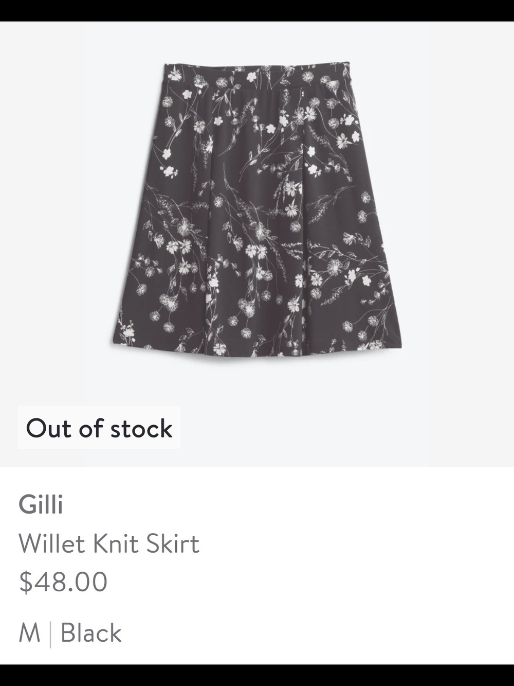 Gilli Black Floral A-Line Willet Knit Skirt